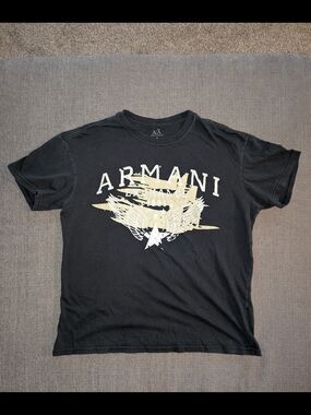 Armani Exchange Black T-Shirt with Cream Graphic Logo